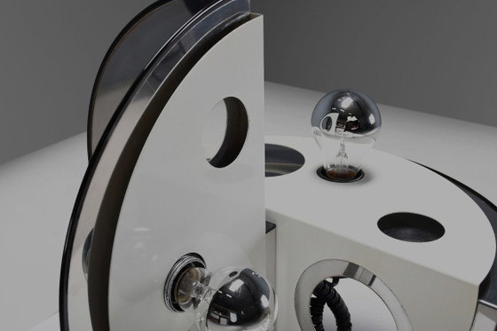 Image 1 of Lampe de table géométrique en métal et chrome, par Esperia, Italie, années 1970