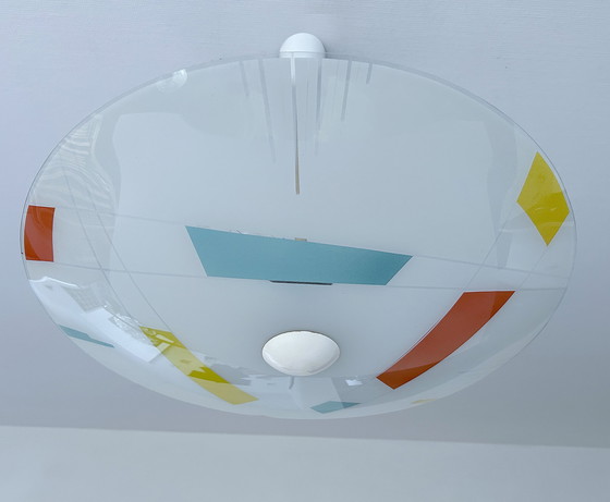 Image 1 of Large Vintage Glass Pendant Lamp, Mondrian Style