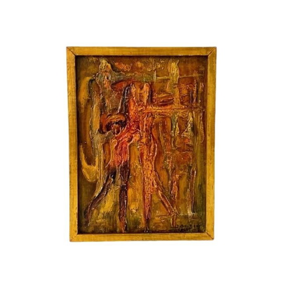 Image 1 of Abstract oil on wood impasto painting J. Dieltjens 1960s