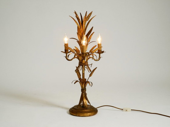 Image 1 of Preciosa lámpara de mesa floral original de los años 70 de Hans Kögl con forma de gavilla de trigo.