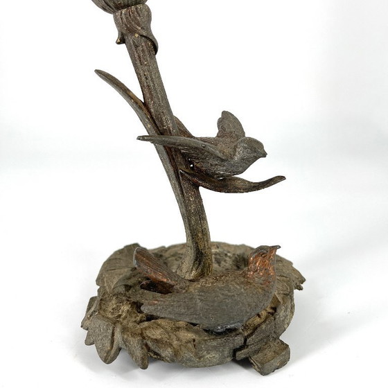 Image 1 of Antiker figürlicher Kerzenleuchter mit Vögeln, Zinkguss, um 1880–1900