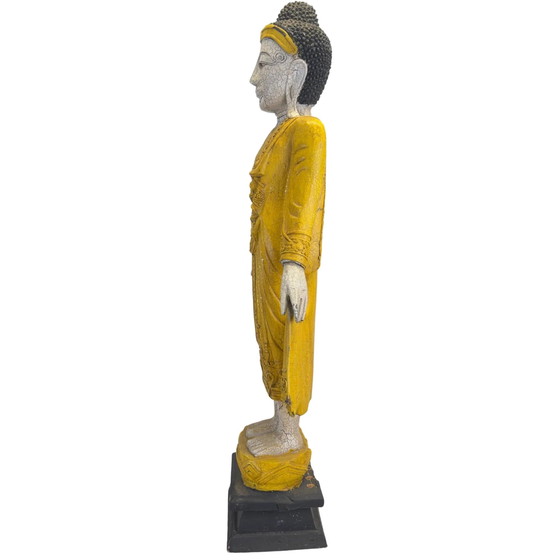 Buddha in Piedi Stile Mandalay con Finitura Craquelé (87,5 cm) del 1969 – Sculture, Wood, Mid Century Modern (photo 7 of 11)