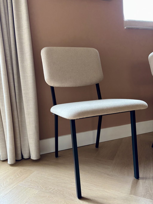 Studio Henk - Coode dining table bench and three Co Chair chairs set (facet beige fabric 1037)