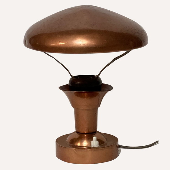 Image 1 of Französische Tischlampe aus Kupfer und Teakholz, 1950er Jahre