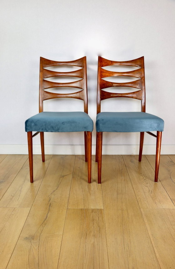 Image 1 of Danish vintage chairs blue turquoise vintage - set of 4 - great set