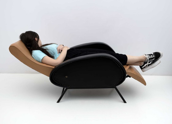 Image 1 of Coppia di poltrone reclinabili in pelle italiana di Marco Zanuso, stile Mid-Century Modern, anni '50