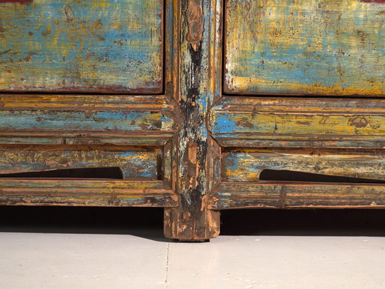 Antique entrance sideboard in blue and yellow (c.1920) (photo 40 of 40)