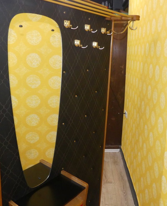 Image 1 of 50s 60s coat rack hat rack umbrella stand mirror box verralux hallway furniture black/red wall mounting mid century retro