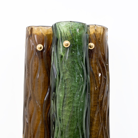 Image 1 of Coppia di applique moderne in vetro di Murano ambra e verde e ottone