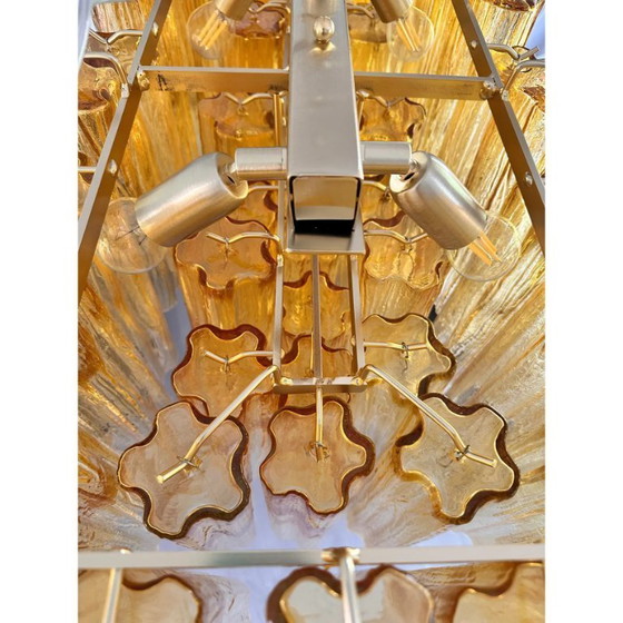 Image 1 of Lámpara de araña contemporánea rectangular de lujo "Tronchi" de cristal de Murano dorado