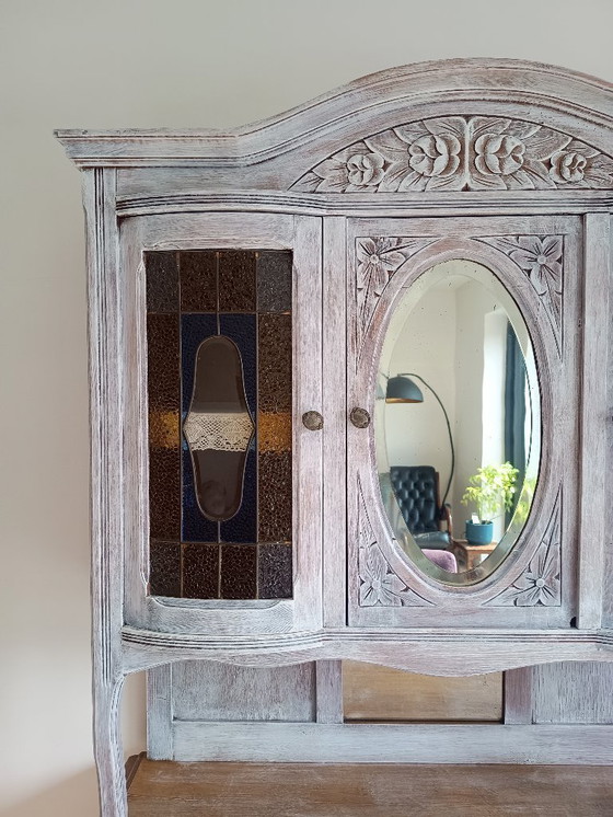 Image 1 of Antique sideboard with leaded glass and mirror