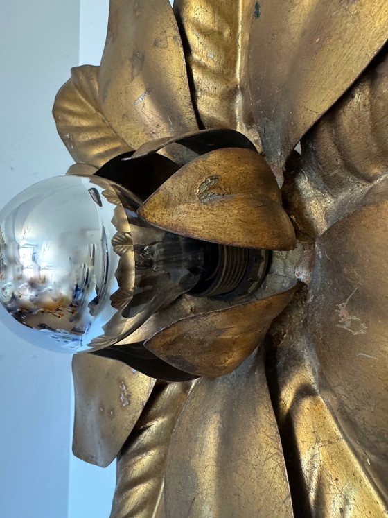 Image 1 of 1970s gold flower wall sconce