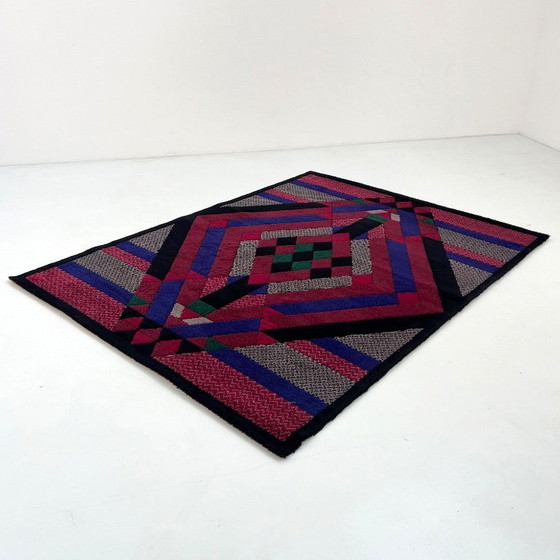 Image 1 of Groot geometrisch wollen vloerkleed van Gianni Erba voor Trend, jaren 80.