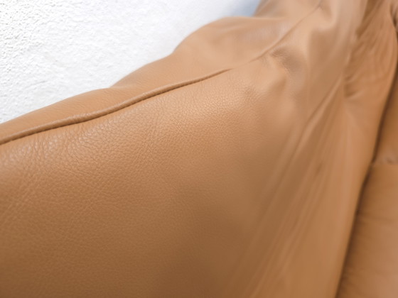 Image 1 of Canapé Cassina Maralunga avec pouf, canapé en cuir, pouf en cuir, cognac