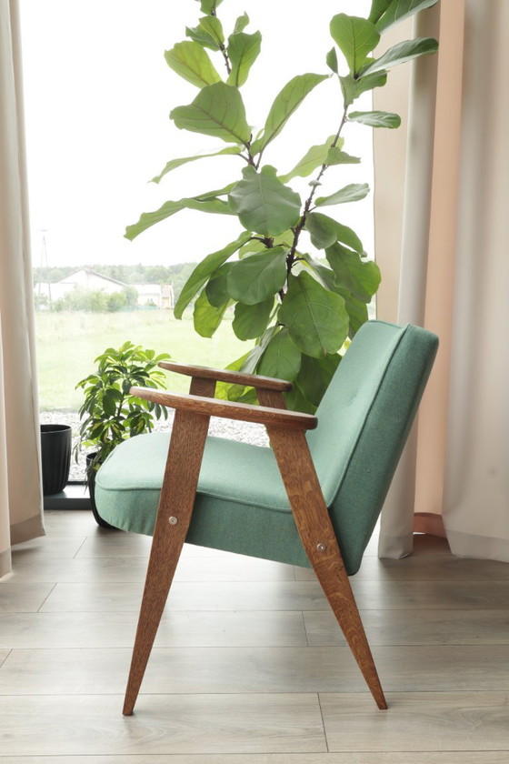 Vintage Lounge Chair Green Team Wool Oak Wood – Armchairs (photo 10 of 12)