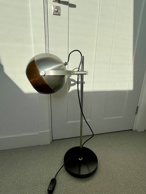 Seltene Dijkstra-Tischleuchte mit Augapfelmotiv | Weltraumzeitalter der 1970er Jahre | Metall & Mokka