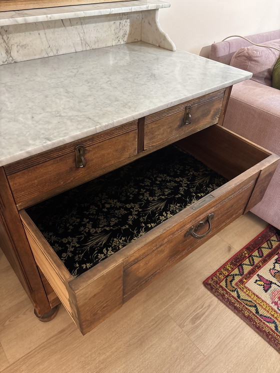 Image 1 of Antique chest of drawers with marble top