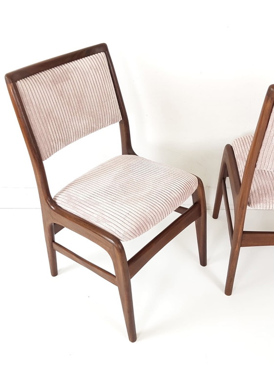 Image 1 of 4 vintage teak chairs dining table pink new upholstered