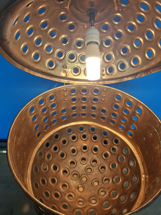 Grande lampadario a sospensione steampunk a forma di tamburo in rame rosso. – Copper (photo 4 of 11)