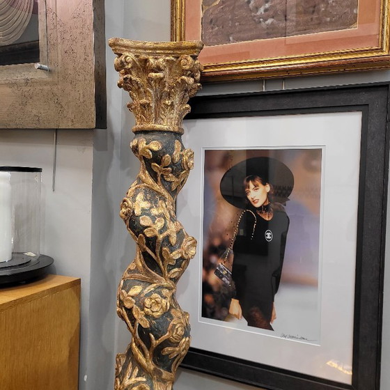 Image 1 of Sculpture, carving "Solomonic Column", carved, gilded and polychromed wood, 18th century – Spain