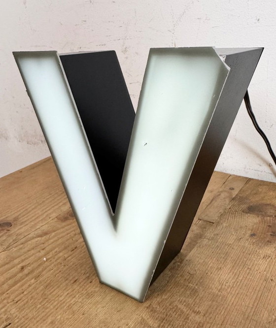 Image 1 of Vintage Grey Illuminated Letter V , 1970s