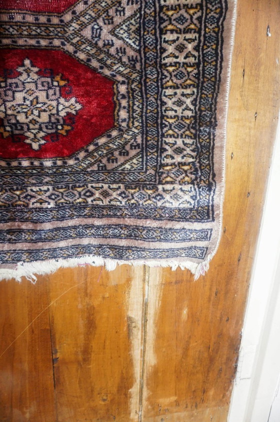 Image 1 of vintage bokhara runner rug * pakistani wool hallway carpet * purple tone and red oriental tribal rug 