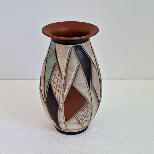 Vase Sgrafitto sawa by Ritz ceramics 1960s