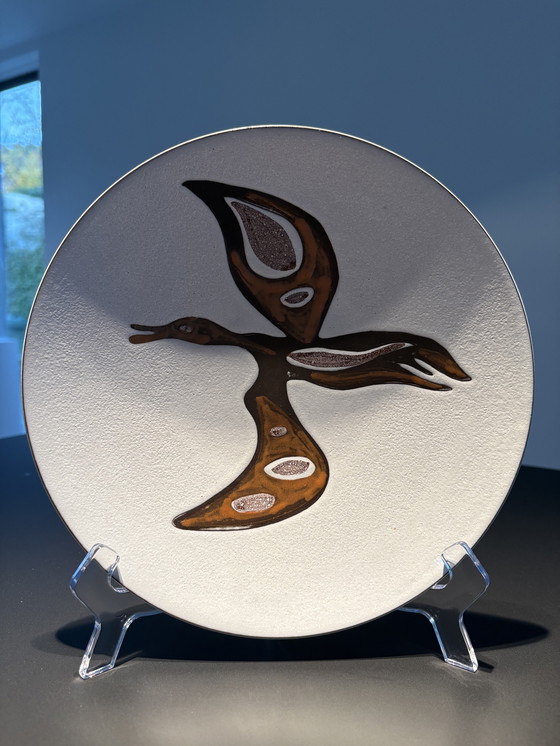 Image 1 of 1960s decorative bowl, white ceramic with stylized bird