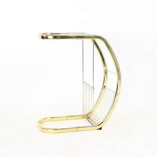 Bijzettafel uit 1970 van messing en glas, Italië – Metal, Klassiek