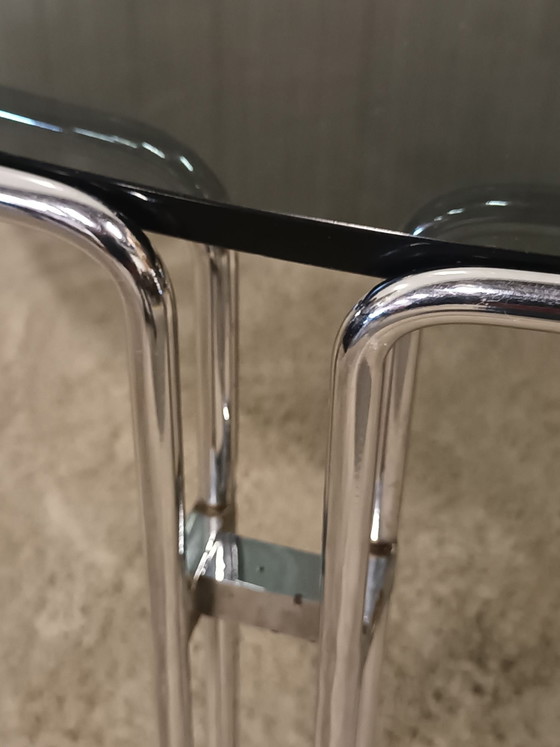 Space age coffee table with smoked glass, Metal, Silver (photo 7 of 9)