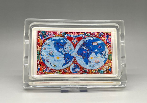 Image 1 of Vintage glazen asbak van Air France met wereldkaart – design uit het midden van de 20e eeuw