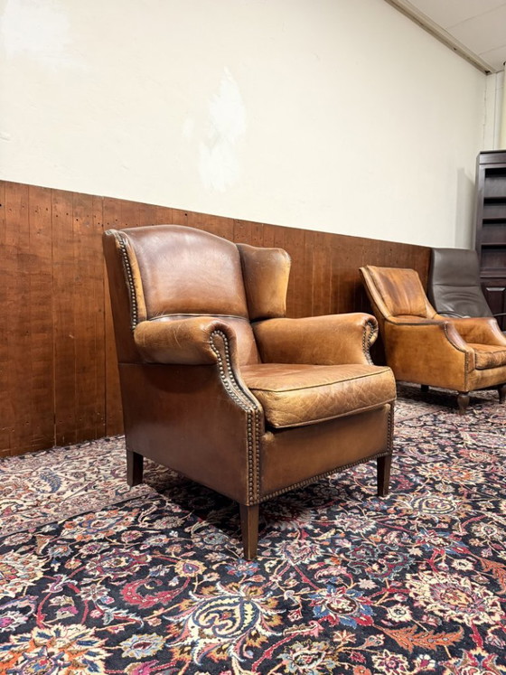 Set Poltrona e Pouf Classico in Pelle di Pecora Inglese – Poltrone, Legno (photo 9 of 13)