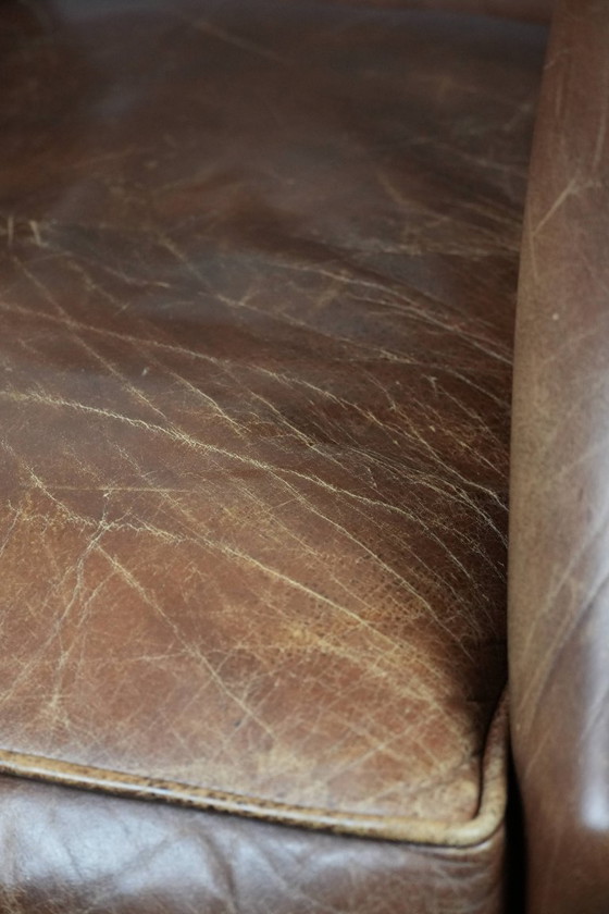 Image 1 of cognac kleurige vintage rundleren clubfauteuil in Engelse stijl 