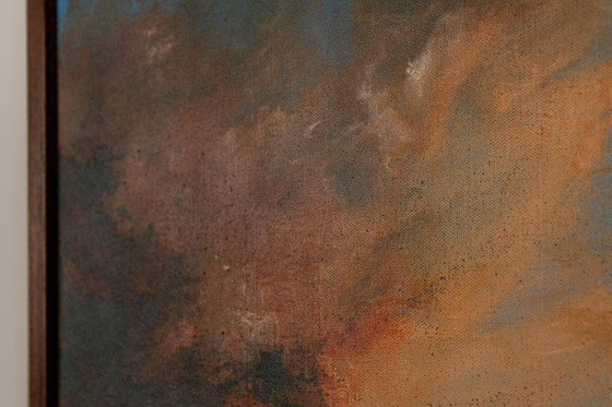Large Original Blue and Orange Abstract Landscape Painting, Textured Acrylic Canvas - Whispering Embers (photo 20 of 23)