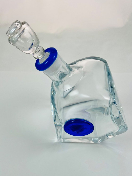 Image 1 of Art Glass Decanter – Attributed to Erik Höglund – Swedish Design – Frosted Brown & Clear Glass – Sculptural Bottle with Cork – S