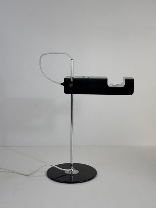 Tischlampe Spider 291 Joe Colombo für Oluce 1965 Schwarz Lackiertes Aluminium Verchromter Stiel