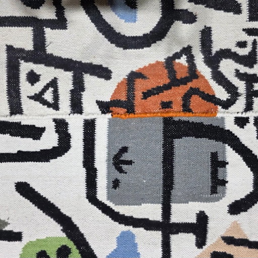 Paul Klee Style Wool & Cotton Woven Rug: Rich Harbour Gallery Carpet (80x415cm)