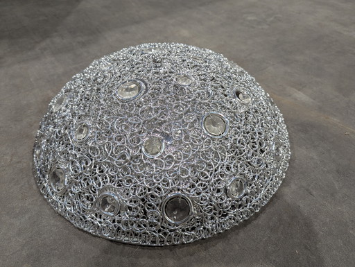 Beautiful silver ceiling lamp with crystals