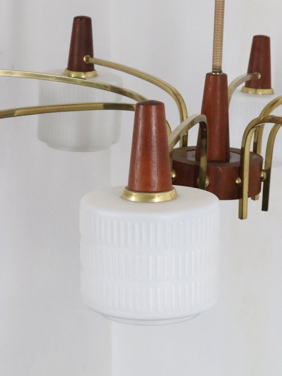 Image 1 of XL Lustre Vintage Design Danois Teck Verre Laiteux