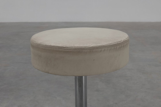 Image 1 of Vintage Mid-century design stool in chrome with white leather seat, 1970s