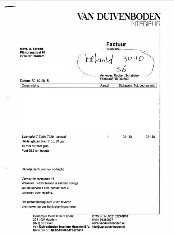 Image 1 of Gelderland 7920 T-table, Tavolino da caffè in vetro, design Bart Vos