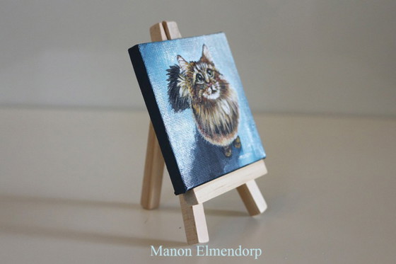 Image 1 of Unique Hand-painted Painting Cat, Signed