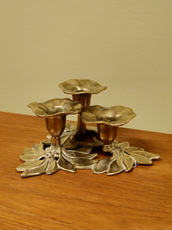 Image 1 of Vintage Brass Art Nouveau Candlestick Candle Holder