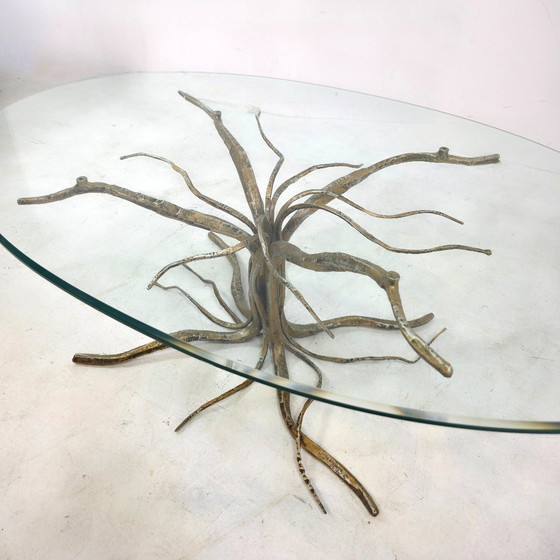 Image 1 of Salvino Marsura table tree root brass glass design vintage
