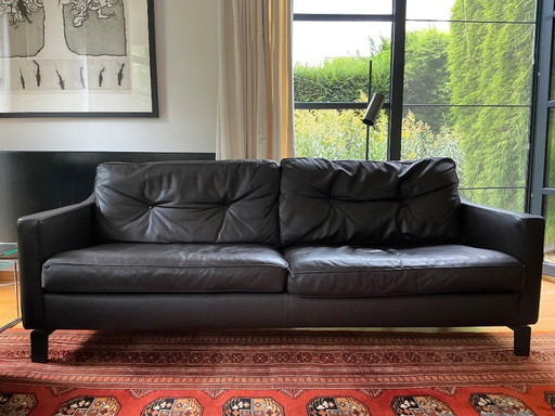 1 x three-seater, 1 x two-seater + footstool, dark brown leather, by Durlet, salon Aspe leather Elite 8205.