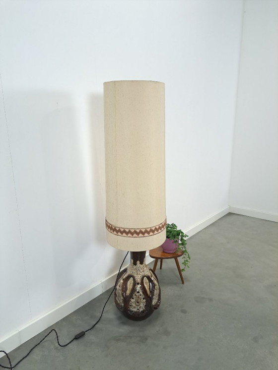 Image 1 of Braune Keramiklampe von Besigheimer Leuchten mit beleuchtetem Sockel