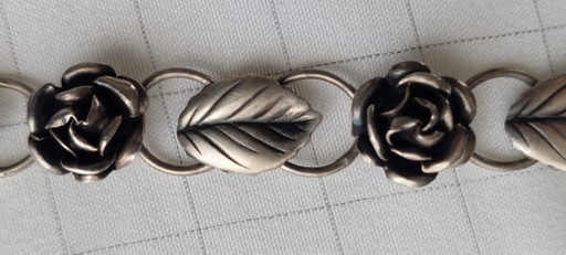 Bracelet vintage TEKA Theodor Klotz en argent massif et rose, fabriqué en Allemagne.