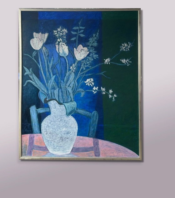 Image 1 of Schilderij van Stanislav Horváth, Stilleven met bloemen, olieverf op doek