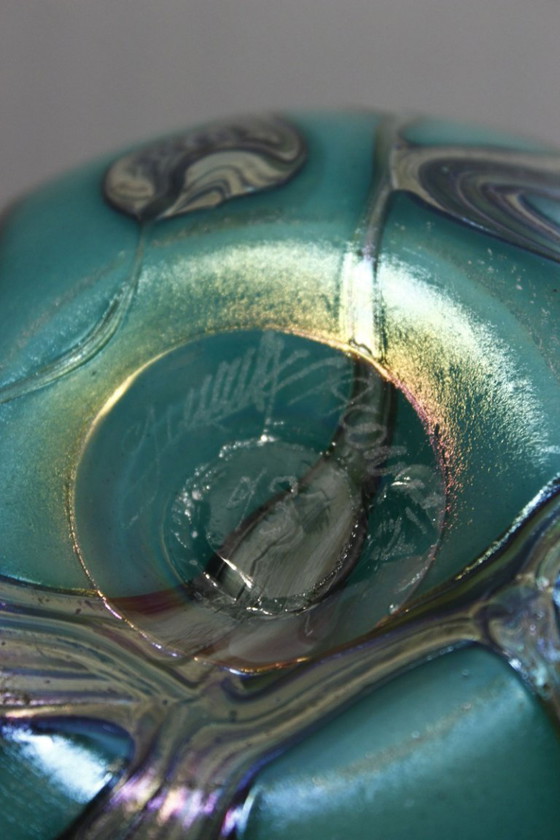 Image 1 of Pascal Guyot & Bernard Aconito in Biot Vase, abstract iridescent decoration, France 1993
