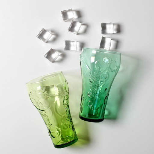 Set van 2 vintage Luminarc Coca-Cola glazen / Groen en limoengroen McDonald's